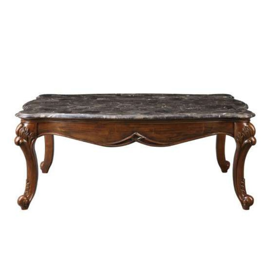 Furniture * | Best Reviews Of Simple Relax Rectangular Marble Top Coffee Table In Cherry Finish