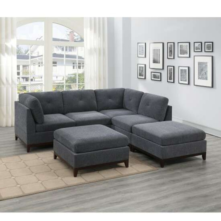 Furniture * | Cheap Simple Relax Ash Grey Chenille Sectional Modular Corner Sofa