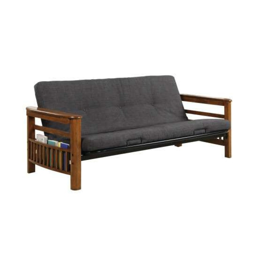 Furniture * | Wholesale Simple Relax Futon Frame With Magazine Rack In Warm Brown