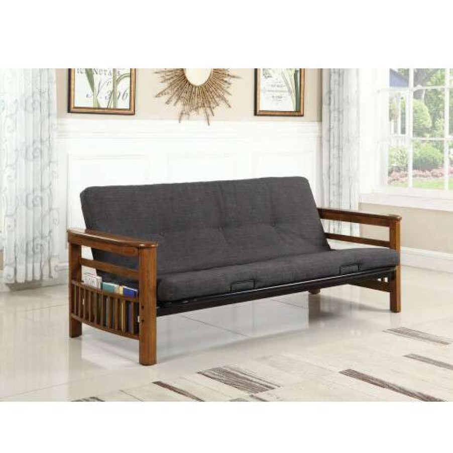 Furniture * | Wholesale Simple Relax Futon Frame With Magazine Rack In Warm Brown