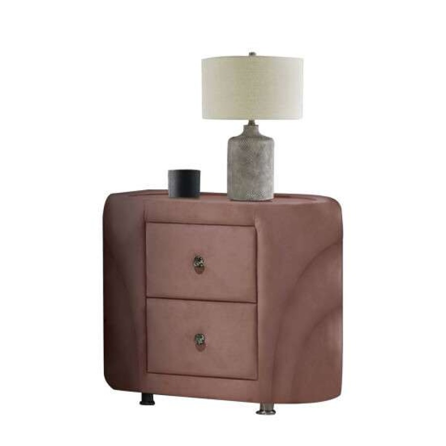 Furniture * | New Simple Relax 2 Drawers Velvet Upholstered Nightstand With Metal Legs In Pink