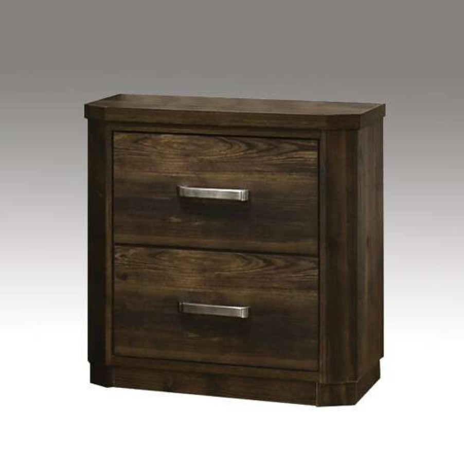 Furniture * | Cheapest Simple Relax 2 Drawers Wooden Nightstand In Rustic Walnut Finish