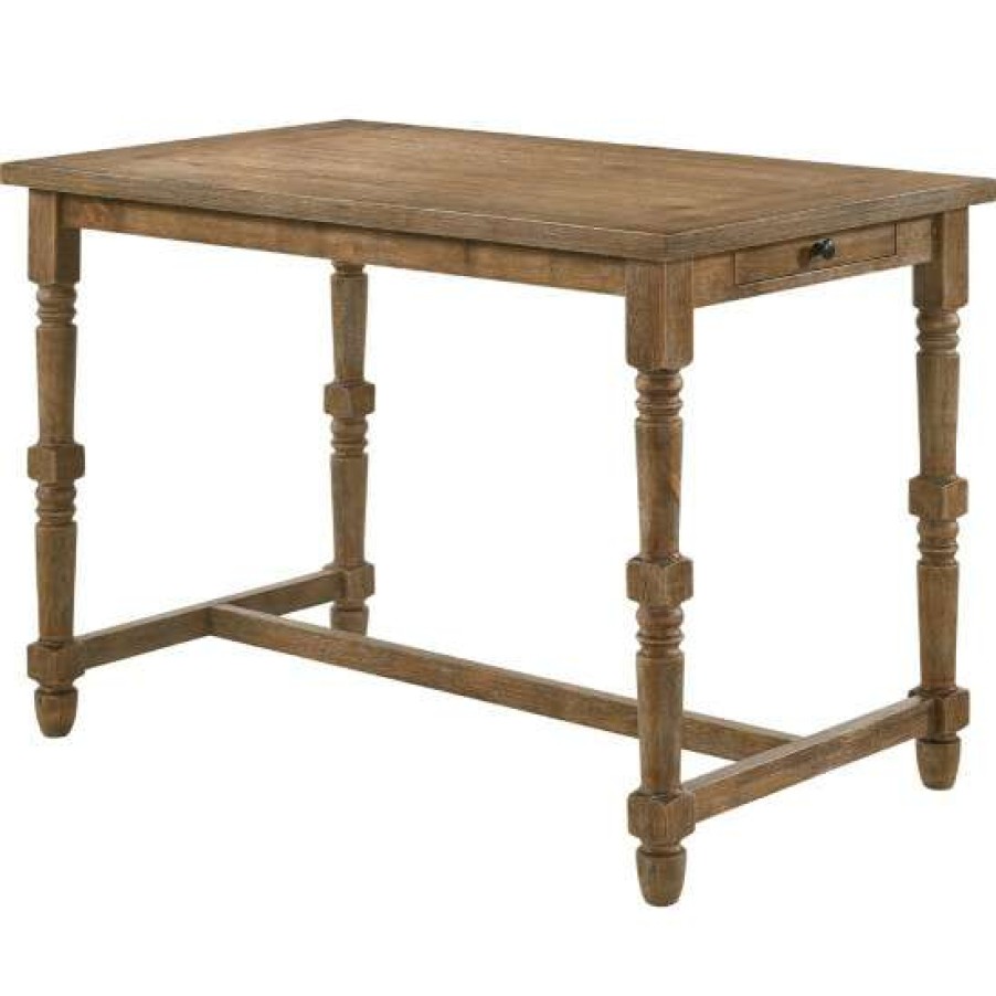 Furniture * | Hot Sale Simple Relax Rectangular Counter Height Table In Weathered Oak Finish