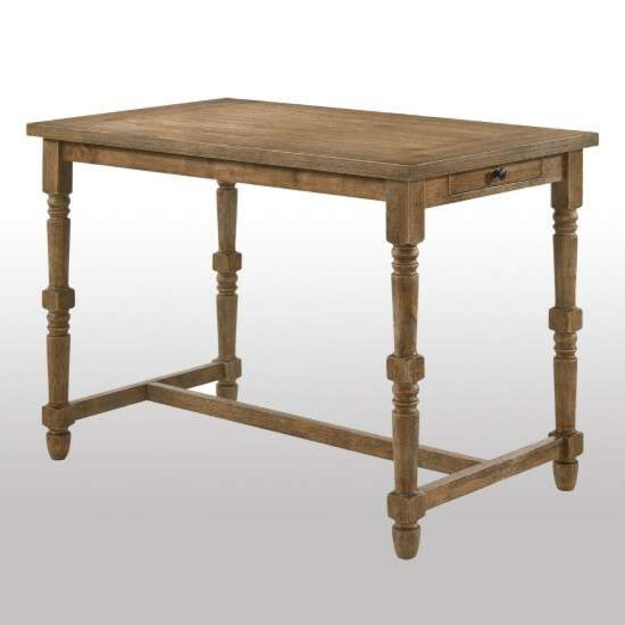 Furniture * | Hot Sale Simple Relax Rectangular Counter Height Table In Weathered Oak Finish