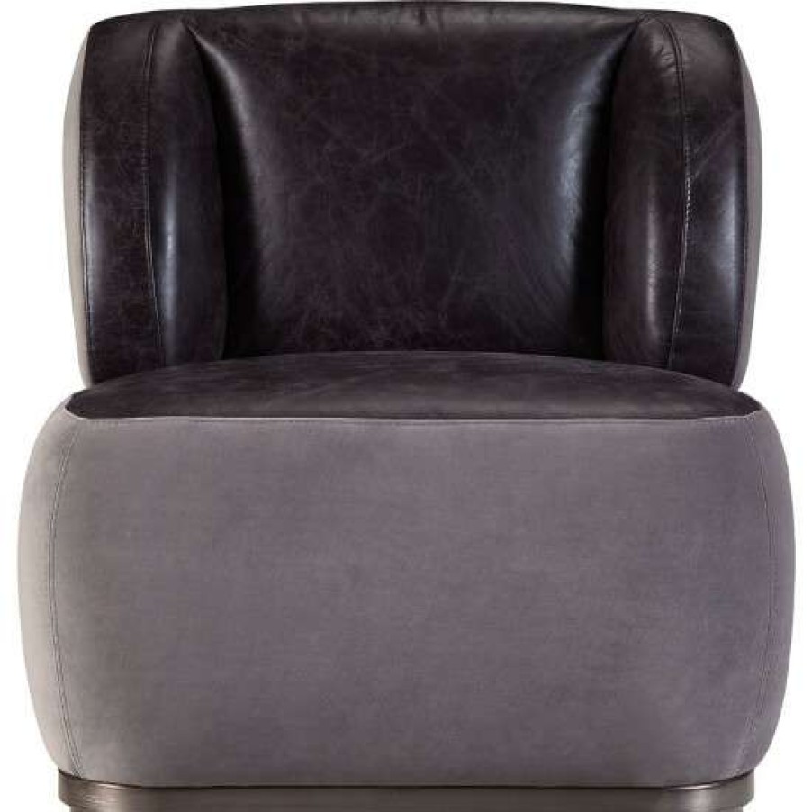 Furniture * | Best Sale Simple Relax Leather And Velvet Accent Chair With Metal Base In Antique Slate And Gray