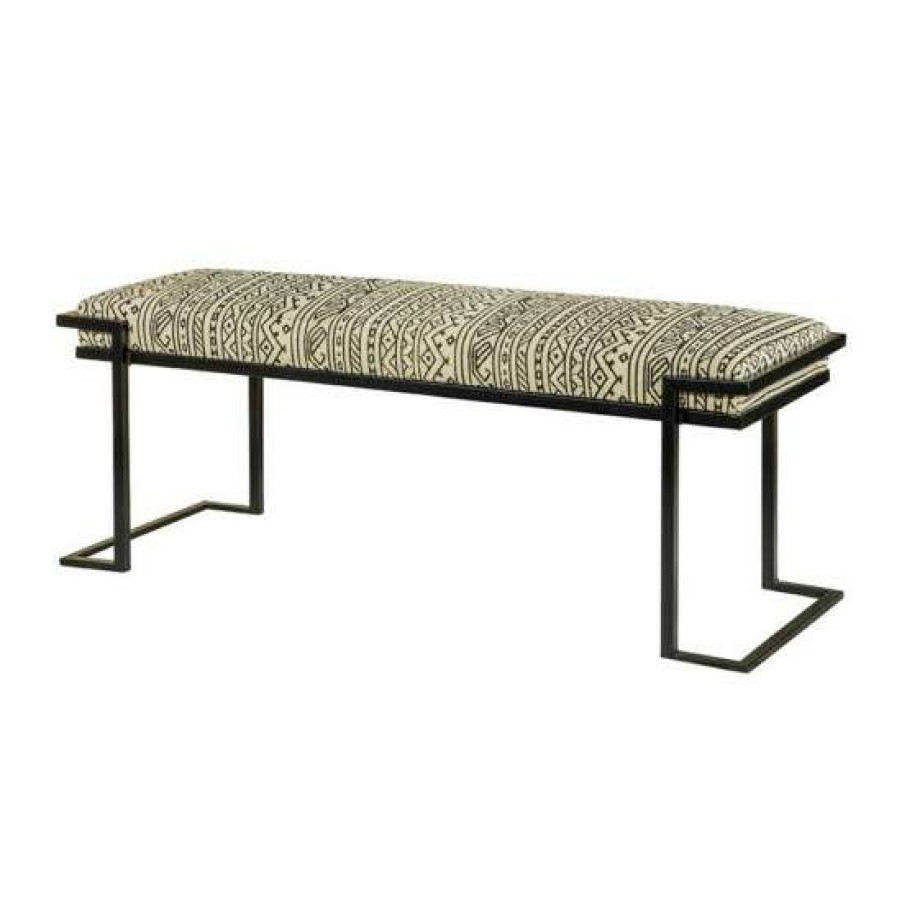 Furniture * | Cheap Simple Relax Fabric Upholstered Accent Bench With Metal Sled Base In Black And White