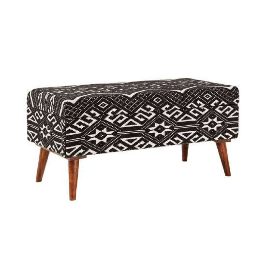 Furniture * | New Simple Relax Upholstered Storage Bench, Black And White