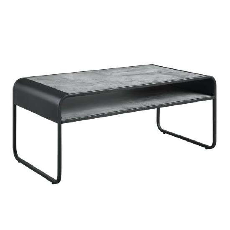 Furniture * | Cheapest Simple Relax One Open Shelf Rectangular Coffee Table With Metal Frame In Concrete Gray And Black