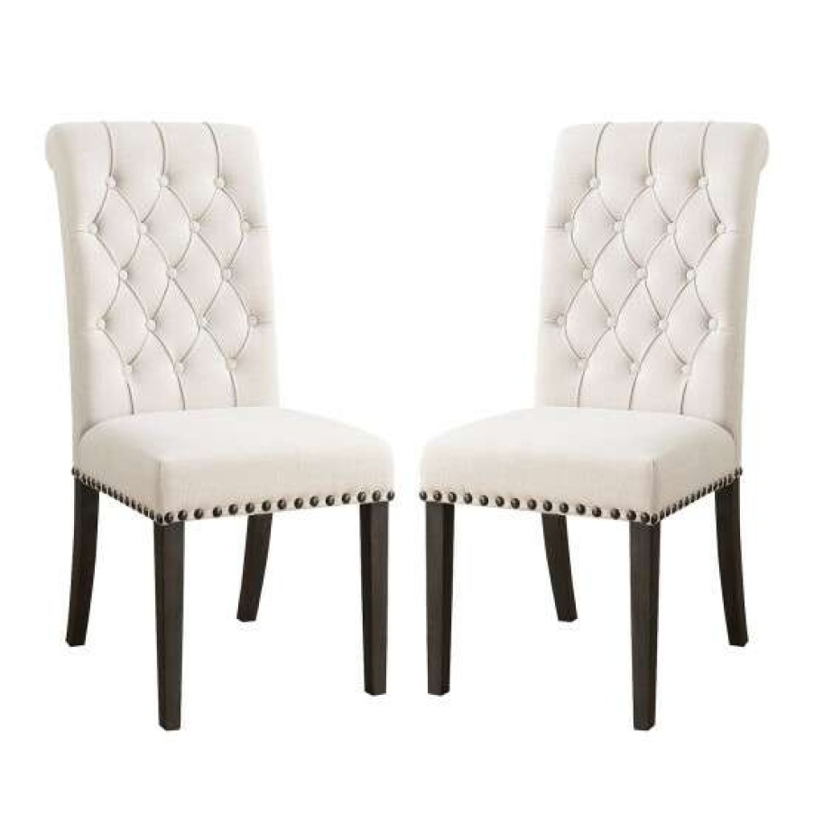 Furniture * | Best Sale Simple Relax Set Of 2 Dining Chairs In Beige And Black Finish