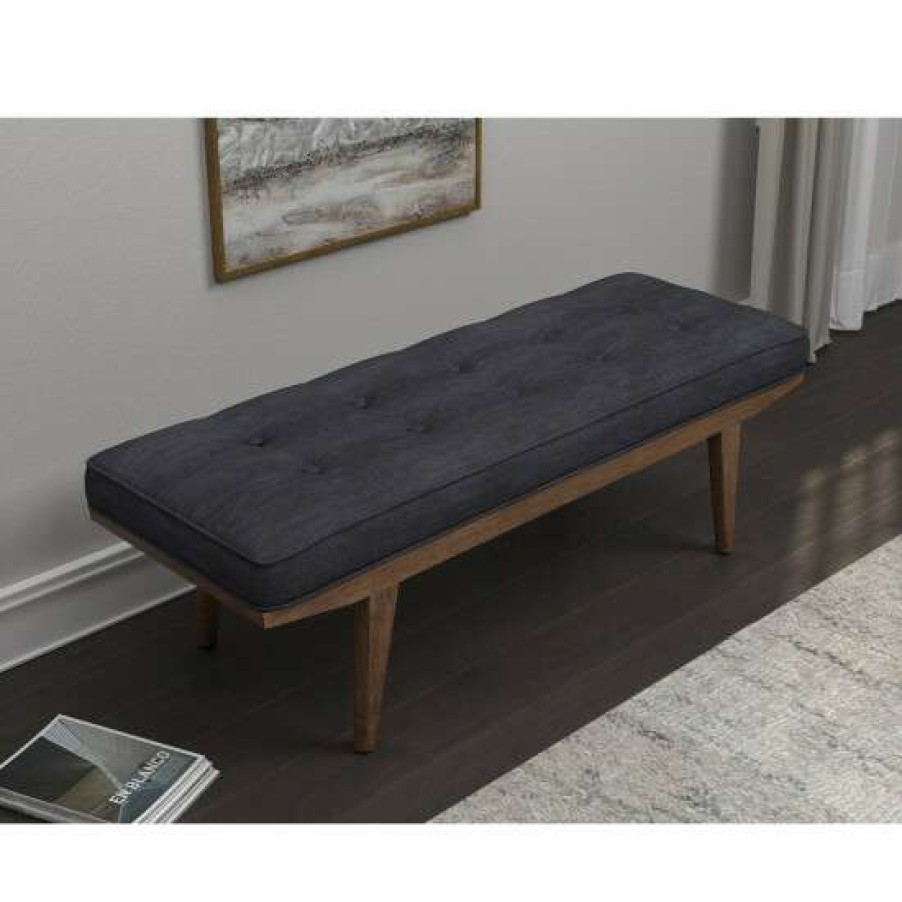 Furniture * | Outlet Simple Relax Upholstered Tufted Bench In Taupe And Natural