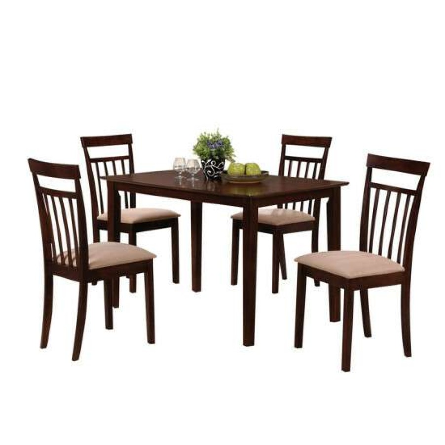 Furniture * | Best Sale Simple Relax 5 Piece Dining Set In Espresso And Beige Finish