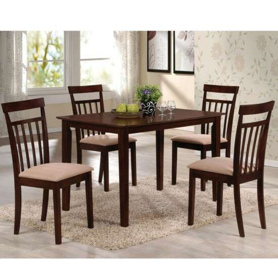 Furniture * | Best Sale Simple Relax 5 Piece Dining Set In Espresso And Beige Finish