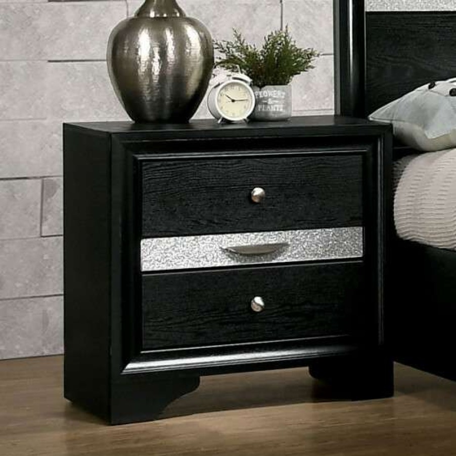 Furniture * | Discount Simple Relax 2 Drawers Wooden Night Stand With Round Handle Design