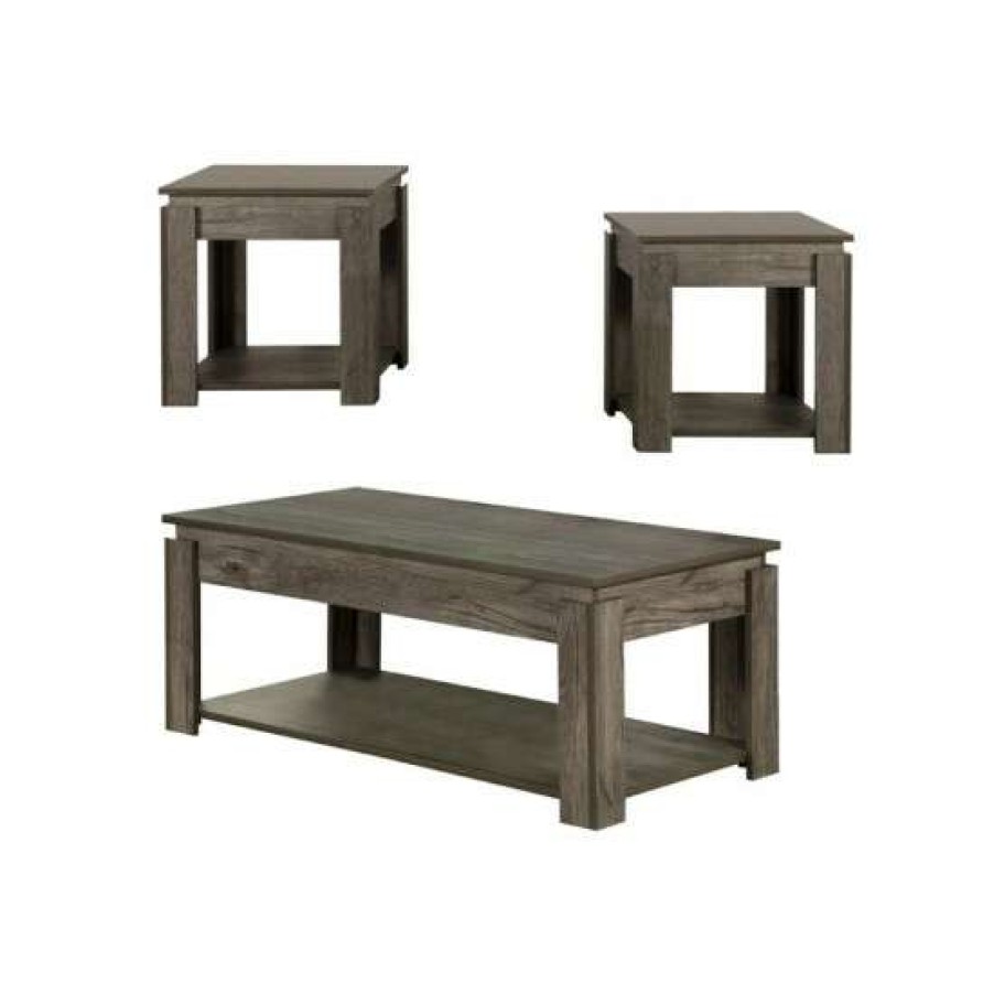 Furniture * | Buy Simple Relax 3 Piece Wood Table Set In Weathered Grey Finish