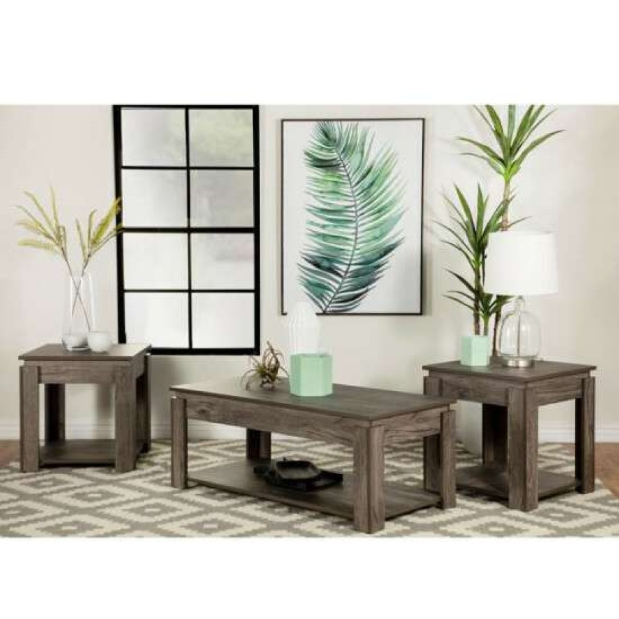 Furniture * | Buy Simple Relax 3 Piece Wood Table Set In Weathered Grey Finish