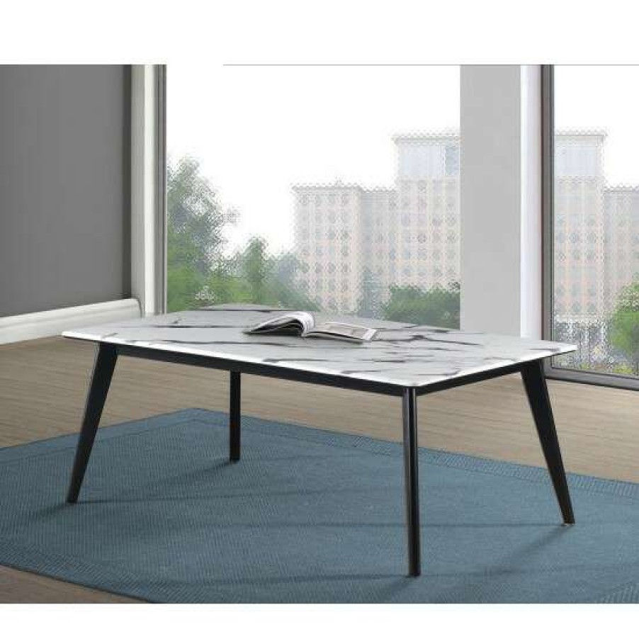 Furniture * | Best Reviews Of Simple Relax Rectangle Faux Marble Top Coffee Table, Black And White