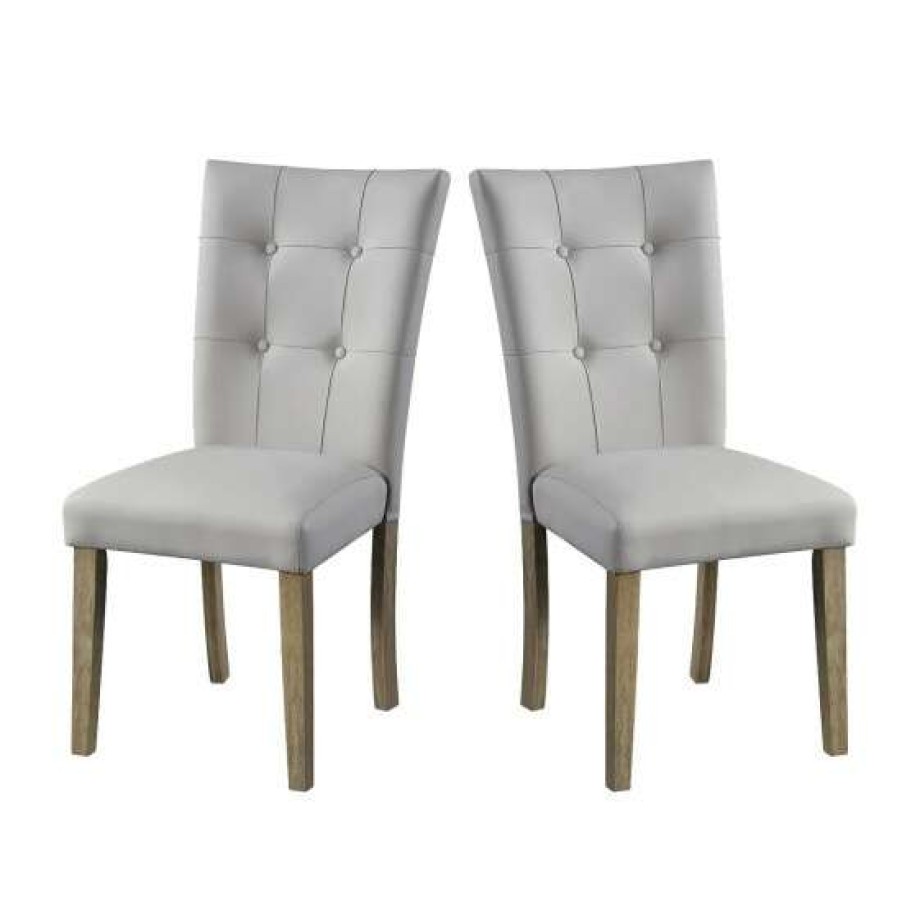 Furniture * | Top 10 Simple Relax Set Of 2 Dining Chair In Tufted Gray Leatherette And Oak Finish