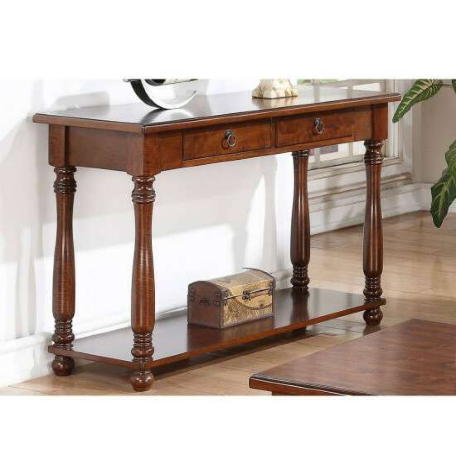 Furniture * | Top 10 Simple Relax Rubber Wood Console Table With 2 Drawers In Brown