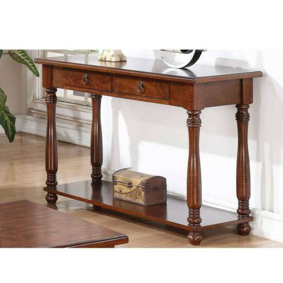 Furniture * | Top 10 Simple Relax Rubber Wood Console Table With 2 Drawers In Brown