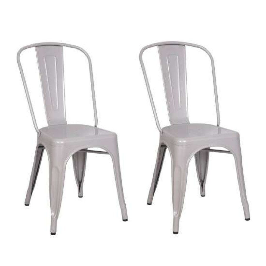 Furniture * | Outlet Simple Relax Set Of 2 Metal Dining Side Chairs In Silver