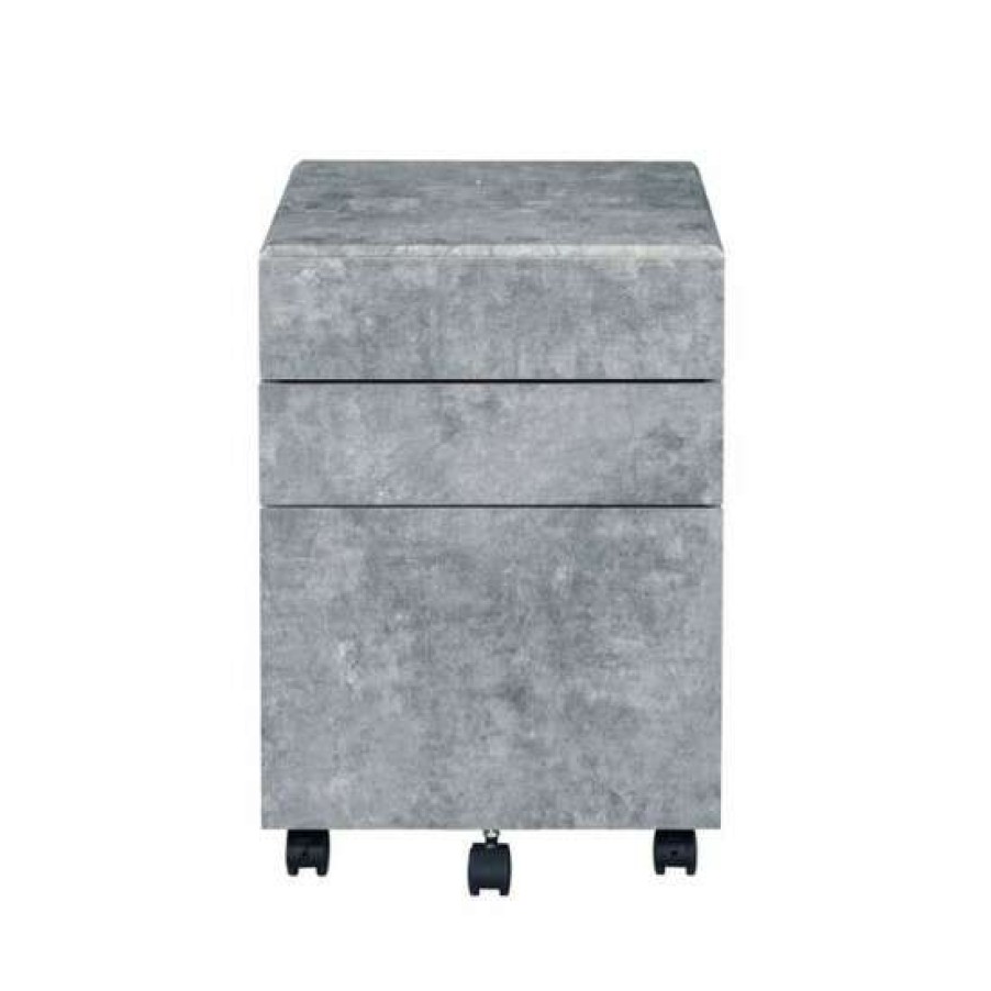 Furniture * | Wholesale Simple Relax Wooden File Cabinet With 3 Drawers Faux Concrete And Silver