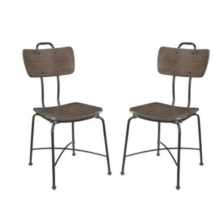 Furniture * | Brand New Simple Relax Set Of 2 Wood Side Chair In Walnut And Black Finish