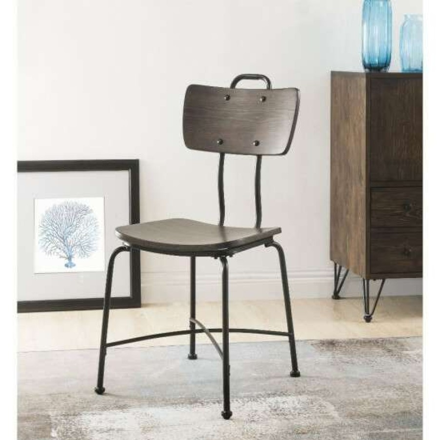 Furniture * | Brand New Simple Relax Set Of 2 Wood Side Chair In Walnut And Black Finish