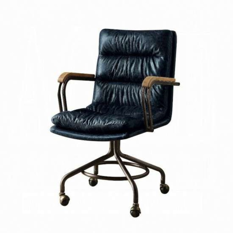 Furniture * | Flash Sale Simple Relax Top Grain Leather Office Chair In Vintage Blue