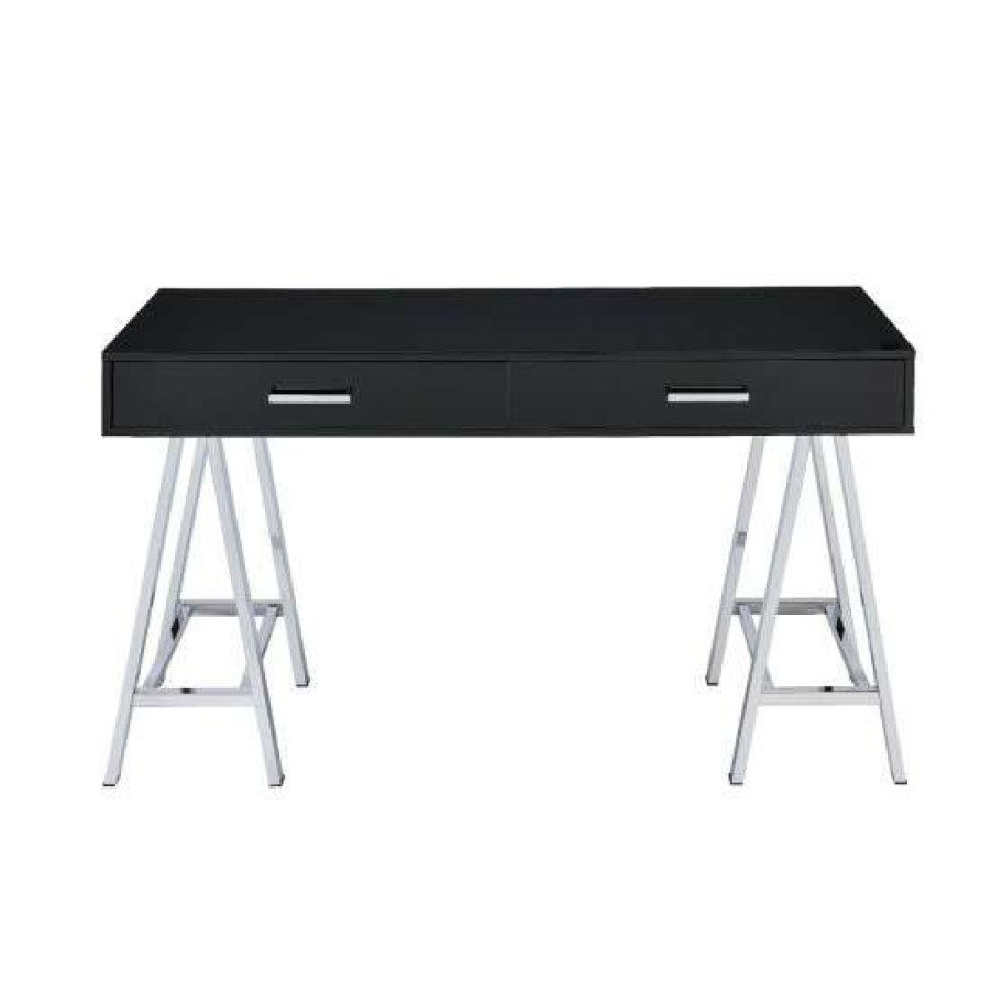 Furniture * | Best Deal Simple Relax Built-In Usb Port Writing Desk With 2 Storage Drawer In Black