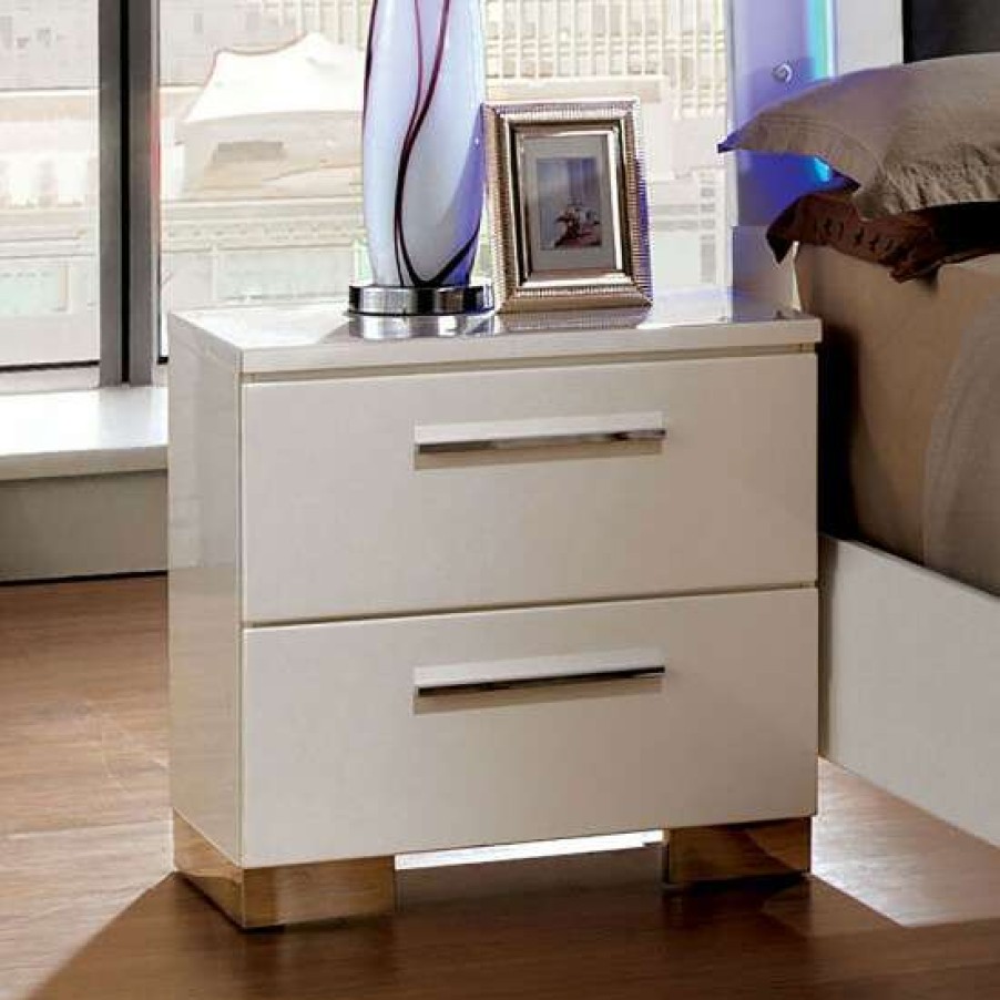 Furniture * | Top 10 Simple Relax 2 Drawers Wooden Nightstand, Glossy White