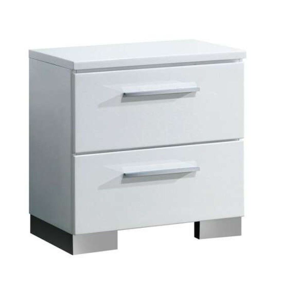 Furniture * | Top 10 Simple Relax 2 Drawers Wooden Nightstand, Glossy White