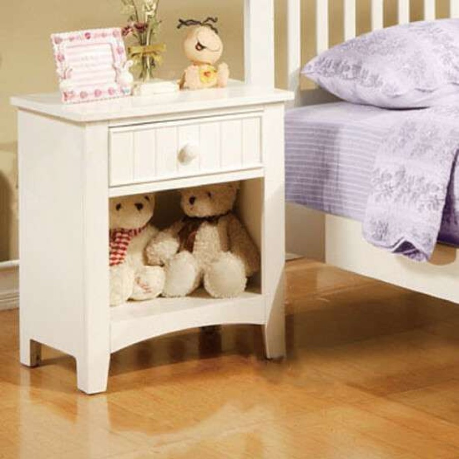 Furniture * | Top 10 Simple Relax Wooden Nightstand With One Drawer In White Finish