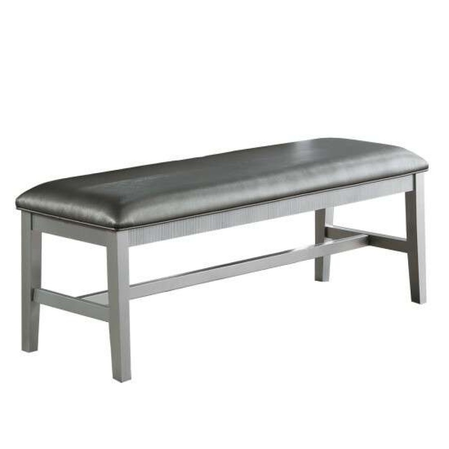 Furniture * | Top 10 Simple Relax Pu Upholstered Dining Bench In Dark Gray