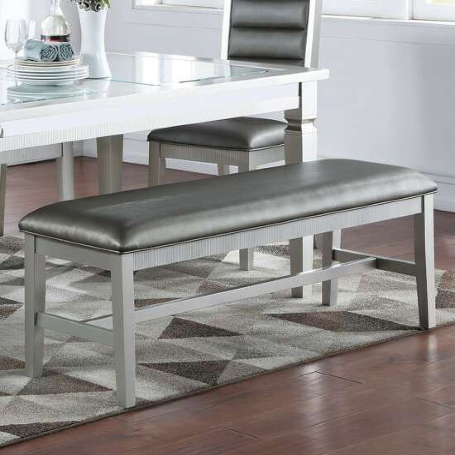 Furniture * | Top 10 Simple Relax Pu Upholstered Dining Bench In Dark Gray