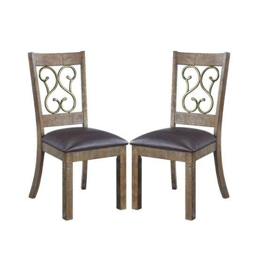 Furniture * | Cheap Simple Relax Set Of 2 Pu Upholstered Dining Chair In Black And Weathered Cherry Finish