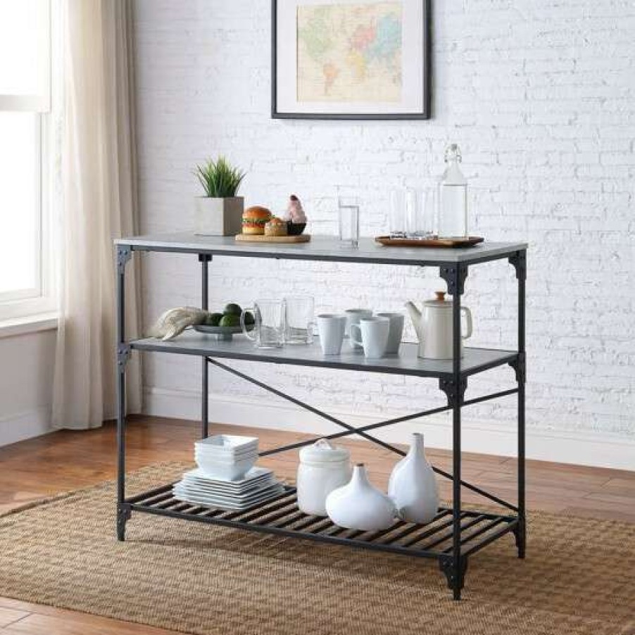 Kitchen & Dining * | Best Pirce Simple Relax Wood Kitchen Island In Black And Concrete Finish