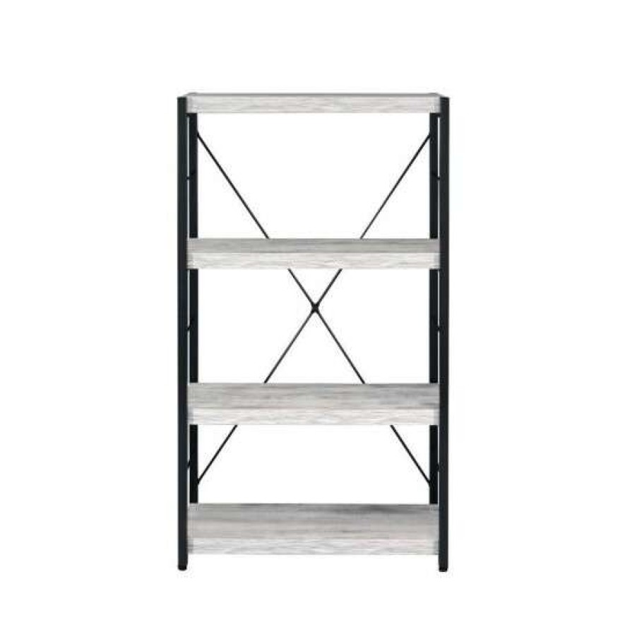 Furniture * | Hot Sale Simple Relax 4 Wooden Shelves Bookshelf With Metal Frame In Antique White