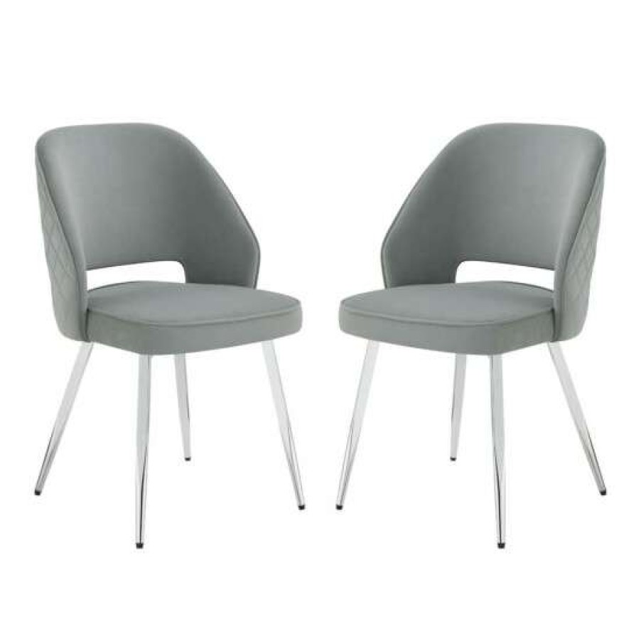 Furniture * | Best Deal Simple Relax Set Of 2 Upholstered Dining Chair In Grey And Chrome