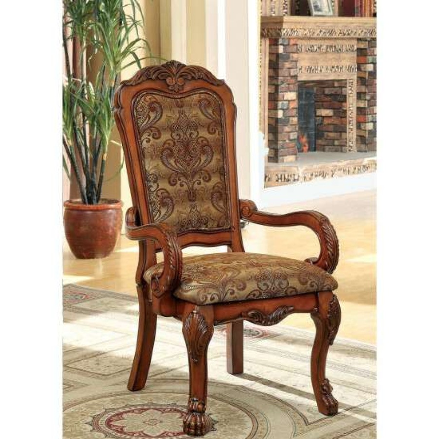 Furniture * | Budget Simple Relax Set Of 2 Fabric And Wood Arm Chair In Antique Finish