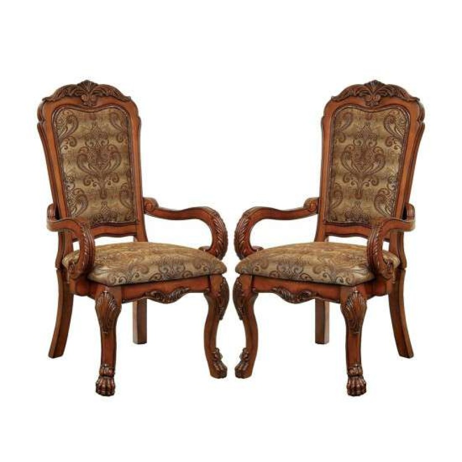 Furniture * | Budget Simple Relax Set Of 2 Fabric And Wood Arm Chair In Antique Finish