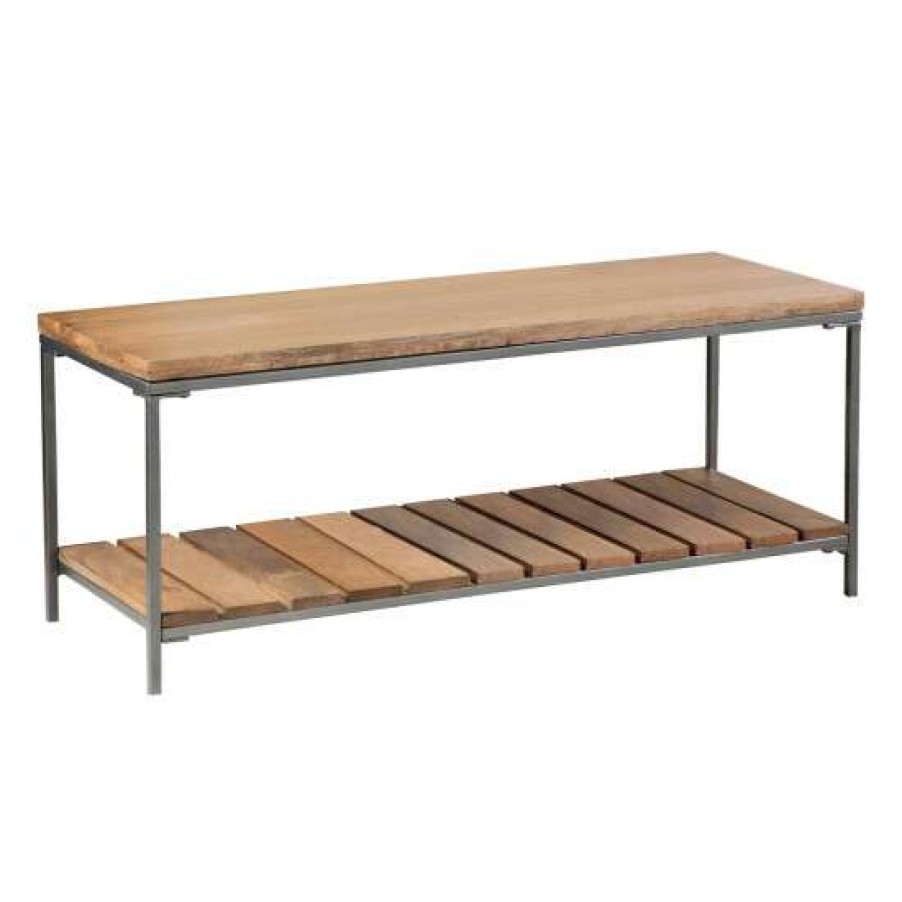 Furniture * | Discount Simple Relax Wood Accent Bench With Slat Shelf In Natural And Gunmetal