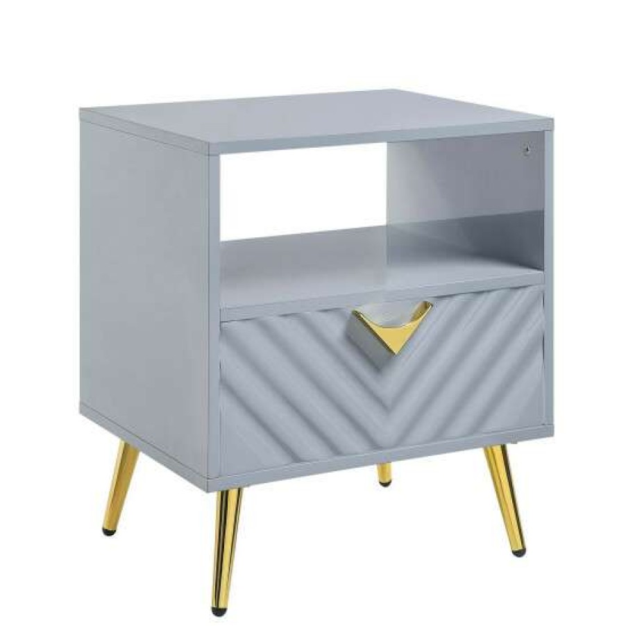 Furniture * | Buy Simple Relax 1 Drawer And 1 Shelf Wooden End Table With Metal Legs White