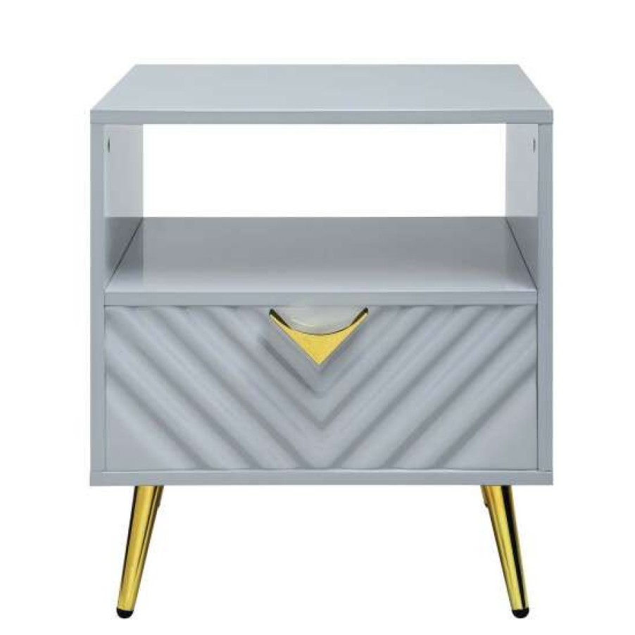 Furniture * | Buy Simple Relax 1 Drawer And 1 Shelf Wooden End Table With Metal Legs White