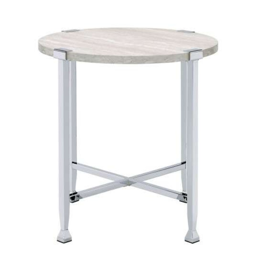 Furniture * | Best Reviews Of Simple Relax Wooden And Metal End Table In White Oak And Chrome