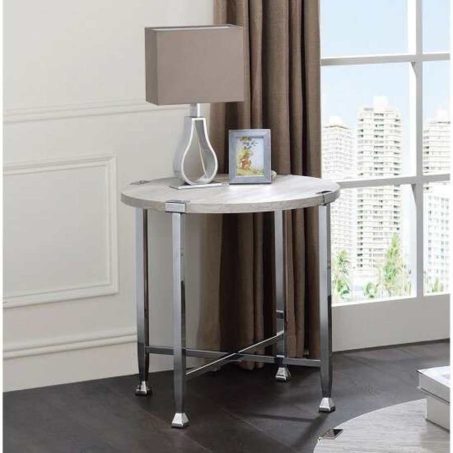 Furniture * | Best Reviews Of Simple Relax Wooden And Metal End Table In White Oak And Chrome