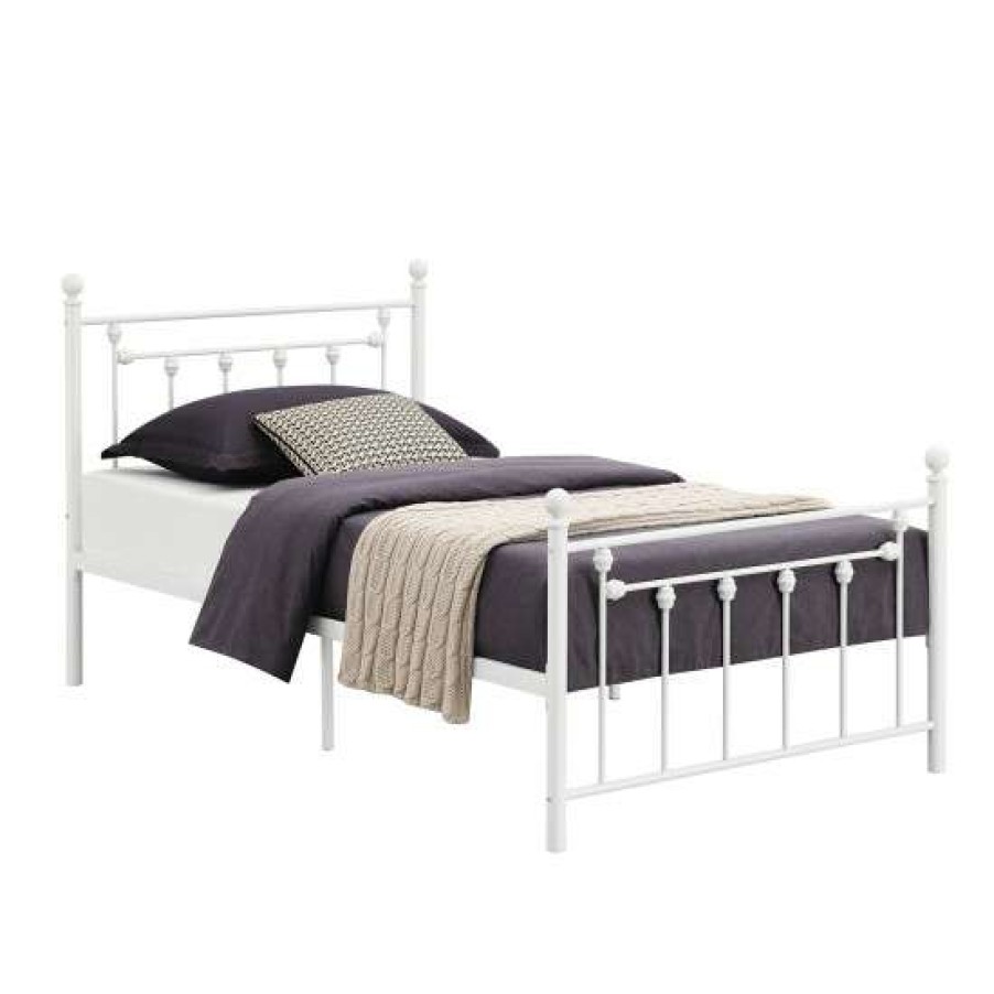 Furniture * | Top 10 Simple Relax Metal Slatted Headboard Platform Bed In White