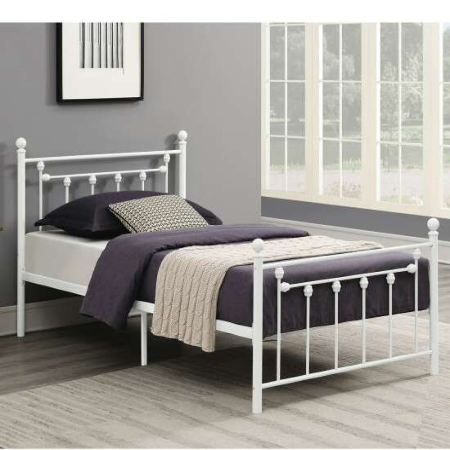 Furniture * | Top 10 Simple Relax Metal Slatted Headboard Platform Bed In White