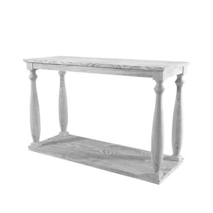 Furniture * | Discount Simple Relax Wooden Sofa Table With Bottom Shelf In Antique White Finish