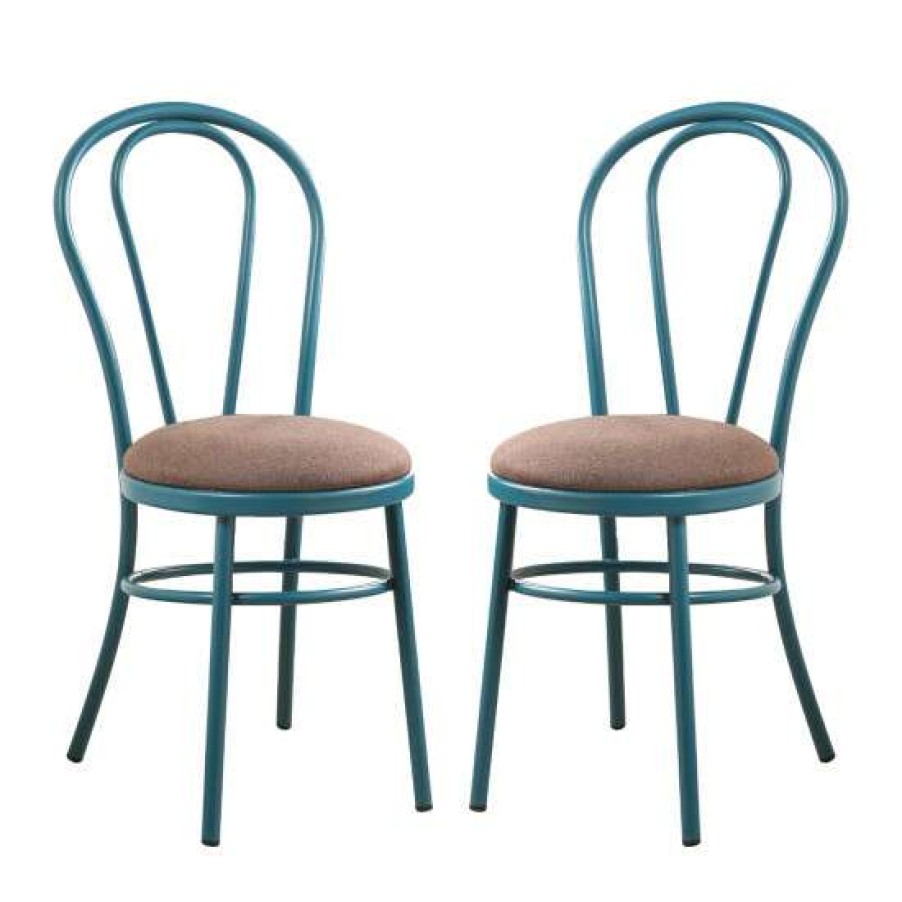 Furniture * | Budget Simple Relax Set Of 2 Side Chair With Balloon Shape Backrest In Teal