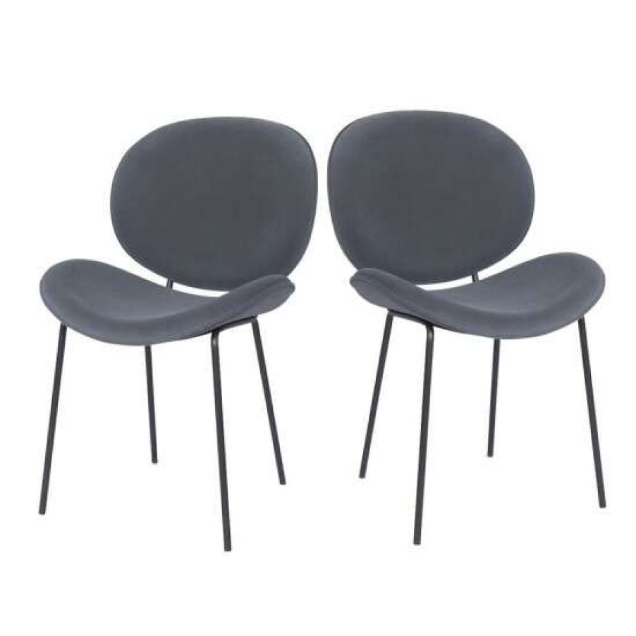 Furniture * | Top 10 Simple Relax Set Of 2 Velvet Upholstered Side Chairs With Metal Base In Grey